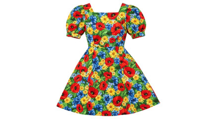 Colorful summer dress with floral pattern isolated PNG with Transparent Background