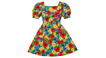 Colorful summer dress with floral pattern isolated PNG with Transparent Background
