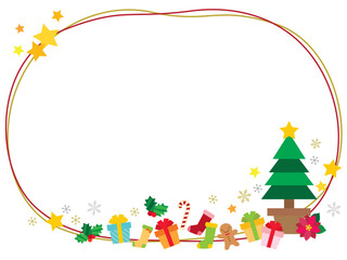 クリスマスアイテムのラインフレーム/赤・金