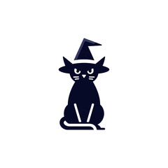 Vector Halloween Black Cat with Witch Hat