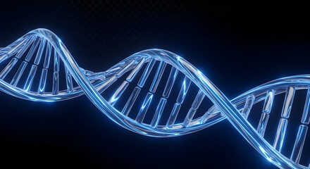 Luminous dna double helix structure against a dark background showcasing genetic research and biotechnology advancements with a modern aesthetic on transparent background