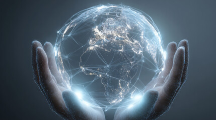Global network digital globe world map glowing connection data web fintech currency reset innovation technology unites people with hope