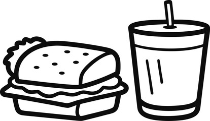 Hand Drawn Sandwich and Juice Doodle Vector Lunch Time