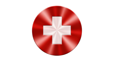Red button with a white plus sign isolated PNG with Transparent Background