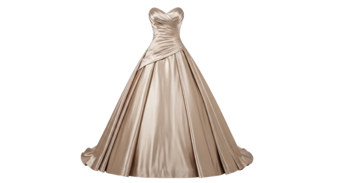 Elegant golden wedding dress isolated PNG with Transparent Background