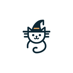 Halloween Whimsical Cat in Witch Hat Vector Illustration