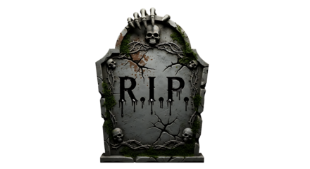 Gothic Style Gravestone with a Dark, Foreboding Look and Bold RIP Message, an Essential Horror Prop on Transparent Background PNG

