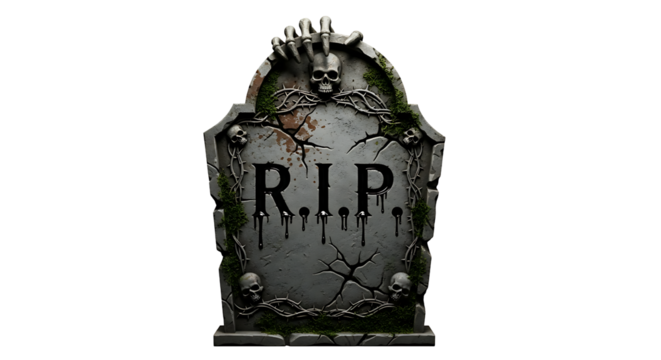 Gothic Style Gravestone with a Dark, Foreboding Look and Bold RIP Message, an Essential Horror Prop on Transparent Background PNG


