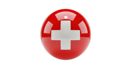 Fototapeta premium Swiss flag button with cross isolated PNG with Transparent Background