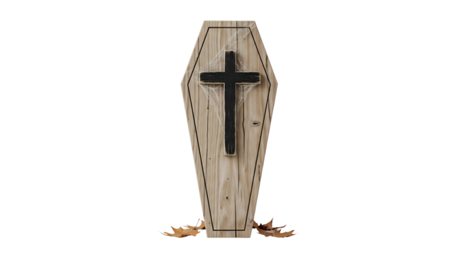 Elaborate Coffin Box with a Prominent Religious Cross, an Essential, High-Resolution Halloween Element on Transparent Background PNG