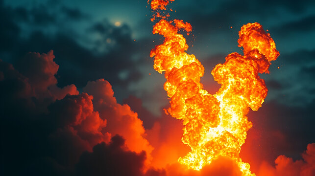 Fire from heaven falling, a huge fireball falling from sky, devastating disaster - Powered by Adobe