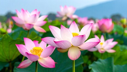 Fototapeta premium Beautiful pink lotus flowers in bloom