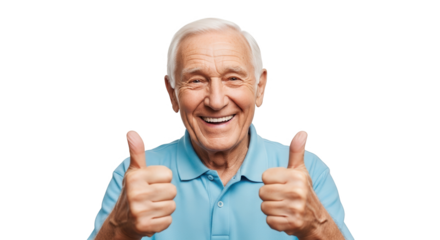 Elderly man giving thumbs up isolated on transparent background