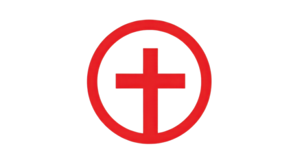 Red Christian cross in circle symbol isolated PNG with Transparent Background