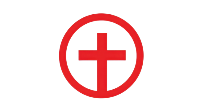 Red Christian cross in circle symbol isolated PNG with Transparent Background - Powered by Adobe