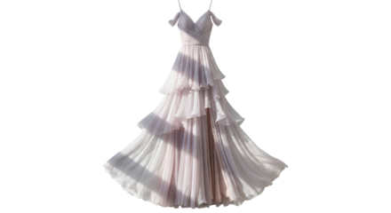 Elegant long layered gown for special occasions isolated PNG with Transparent Background