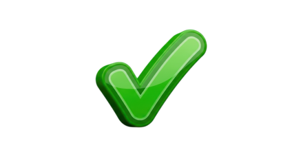Shiny green check mark for approval or success isolated PNG with Transparent Background