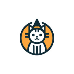 Halloween Cat with Witch Hat Spooky Vector Icon