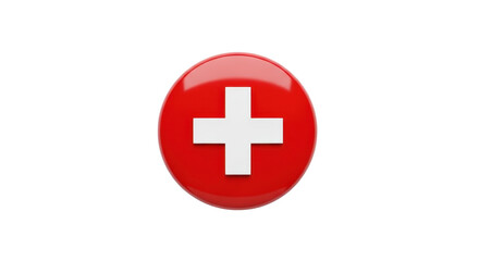 Fototapeta premium Red button with a white plus sign isolated PNG with Transparent Background
