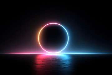 Obraz premium Thin neon ring glowing softly in a dark minimalistic abstract scene
