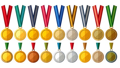 Colorful medals with ribbons