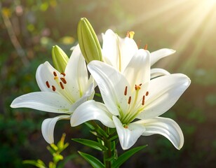 Fototapeta premium White lilies in sunlight
