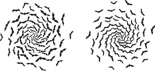 Swirling Bats Silhouette Against a White Background