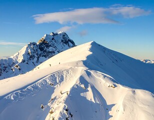 Majestic snow-capped peaks, alpine winter panorama