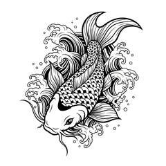 Elegant koi fish illustration with swirling waves embodying japanese art tradition