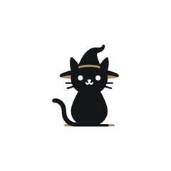 Halloween Feline Magic A Witch Cat Vector Illustration