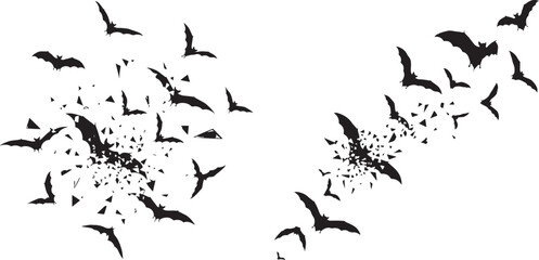 Bats Silhouettes Swarming on a White Background