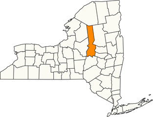 Detailed vector map of New York, USA, highlighting Herkimer County in the Mohawk Valley region.

