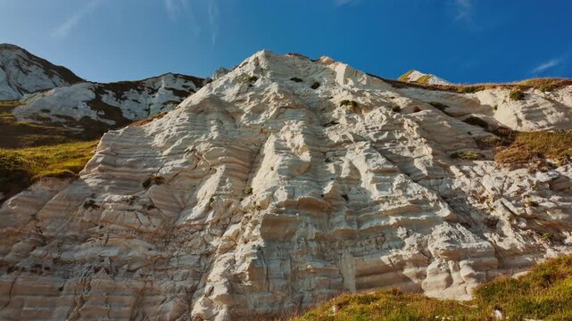 Samphire Hoe country park, Dover, Kent, England, UK, with chalk cliffs, sea wall paths and coastal meadows