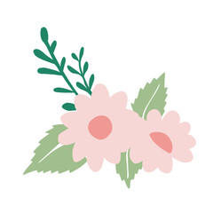 Beautiful flower bouquet with pink blossoms flat cute illustration