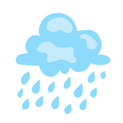 Blue rain cloud with water drops flat cute weather illustration