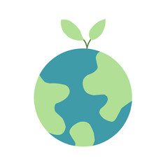 Earth globe with green leaves eco friendly flat design illustration