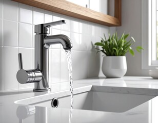 Modern Kitchen Faucet with Water Flowing
