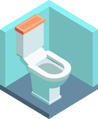 Isometric perspective toilet with flush tank illustration