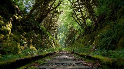 Obraz premium Forest path through train tracks