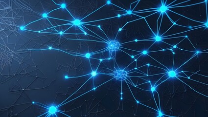 AI neural network with glowing blue light tech background