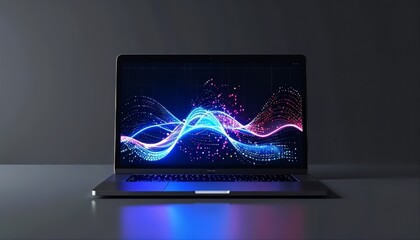Data Flow: A Modern Laptop Displaying a Dynamic Abstract Data Visualization

