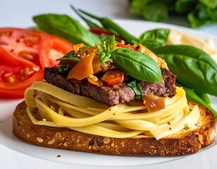 Savory Beef and Vegetable Pasta Stacked on Toast
