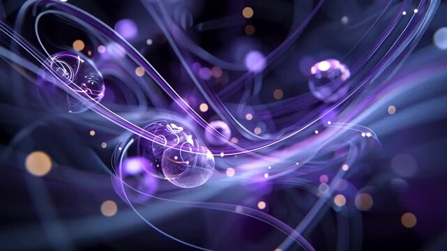 Abstract Luminescence: An ethereal scene of swirling purple light, interspersed with radiant spheres, evokes a sense of futuristic wonder and cosmic elegance.