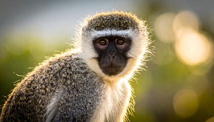 Close-up portrait of a monkey in the sunlight