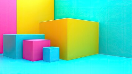 Obraz premium Colorful, geometric, vibrant display area with stacked cubes