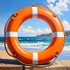 Orange life preserver on beach