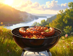 Scrumptious Sausages Sizzle on a Sunny Hilltop Grill