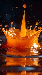 Orange liquid splash in dark background