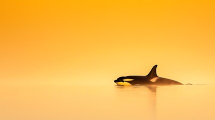 Fototapeta premium An orca whale surfaces in the golden light of dawn, its black and white markings visible