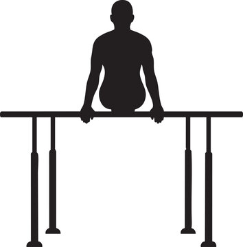 Male Gymnast Silhouette on Parallel Bars Vector Illustration